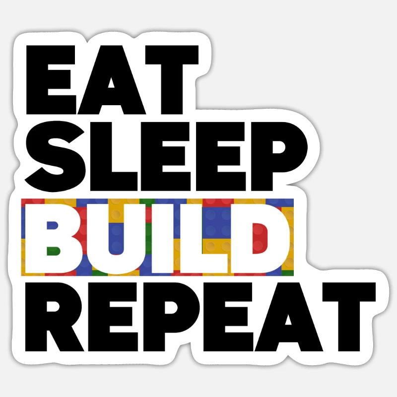 Drôle Manger Dormir Construire Répéter Blocs de construction Hommes Sticker taille S (10 x 10 cm)