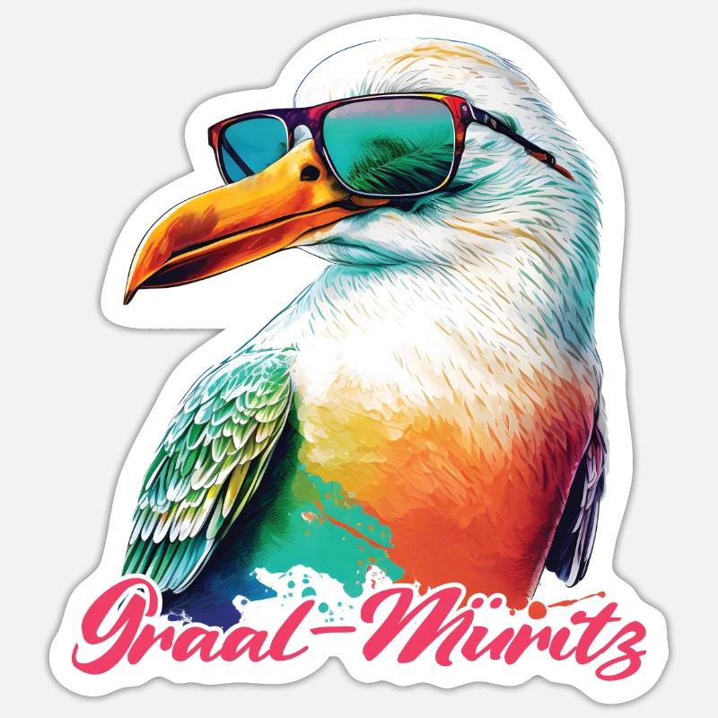 Graal Müritz Urlaub coole Möwe mit Sonnenbrille - Sticker Größe S (10 x 10 cm) - Mattweiß