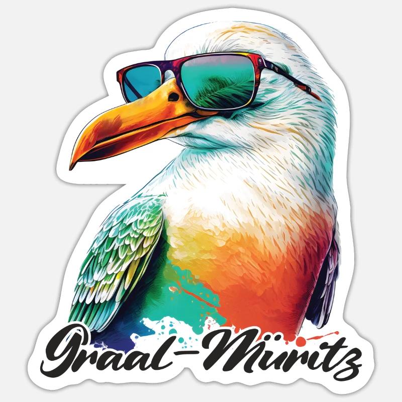 Graal Müritz Urlaub coole Möwe mit Sonnenbrille - Sticker Größe S (10 x 10 cm) - Mattweiß