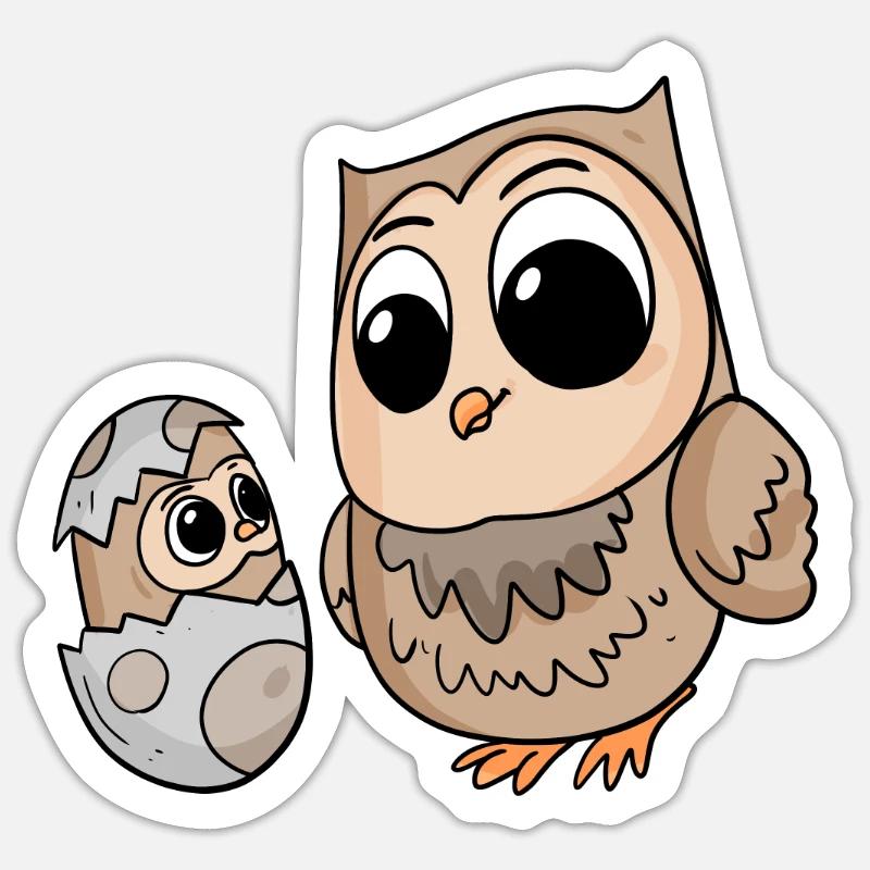 Eule Familie - Eule mit Baby - Eule Motiv - Sticker Größe S (10 x 10 cm) - Mattweiß