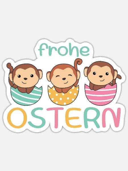 süße Affen zu Ostern mit Ostereiern Affe - Sticker Größe S (10 x 10 cm) - Mattweiß