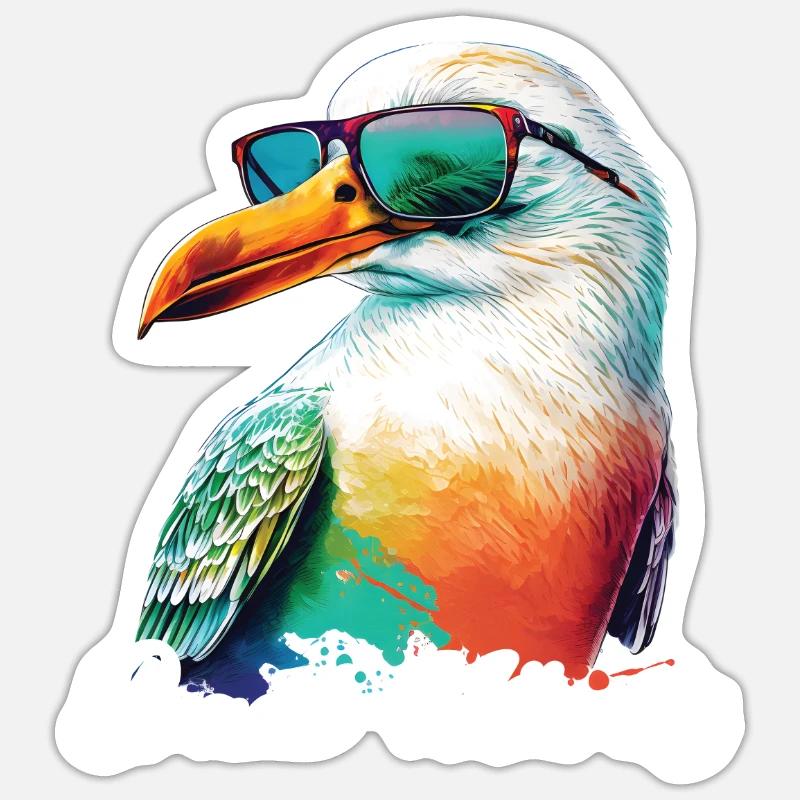 Graal Müritz Urlaub coole Möwe mit Sonnenbrille - Sticker Größe S (10 x 10 cm) - Mattweiß