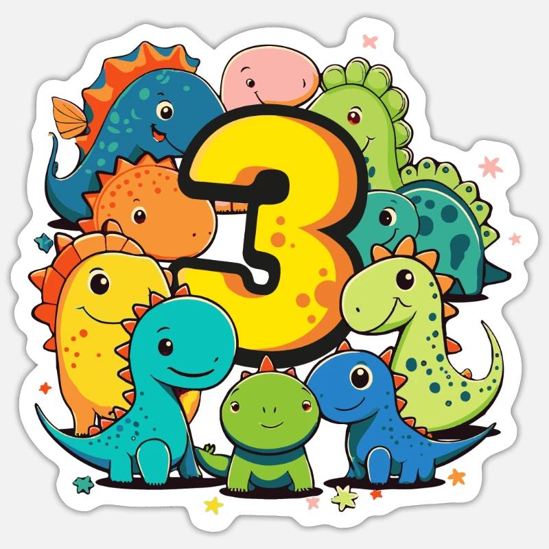 3. Geburtstag mit Dinosaurier Geburtstagsshirt Sticker Größe S (10 x 10 cm)