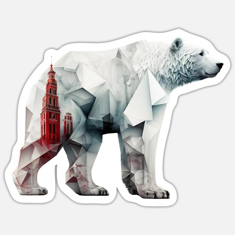 Polar Bär Eisbär Architekt Kunst Tier Geschenk - Sticker Größe S (10 x 10 cm) - Mattweiß