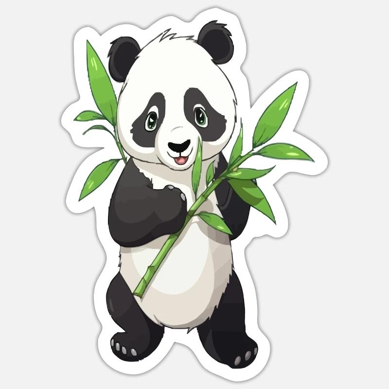 Panda mit Bambus - Sticker Größe S (10 x 10 cm) - Mattweiß