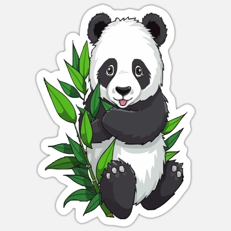 Panda avec branche de bambou - Sticker taille S (10 x 10 cm) - blanc mat