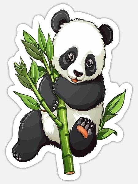 Knuffiger Panda mit Bambuszweig - Sticker Größe S (10 x 10 cm) - Mattweiß