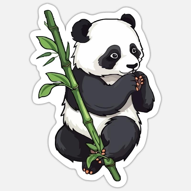 Panda ours avec bambou - Sticker taille S (10 x 10 cm) - blanc mat