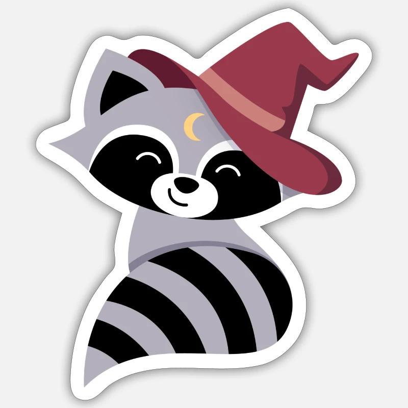 Raccoon with magic hat - Sticker size S (10 x 10 cm) - white matte