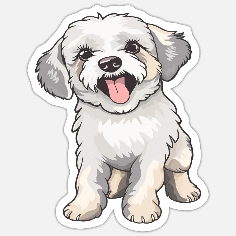 Petit caniche mignon - Sticker taille S (10 x 10 cm) - blanc mat