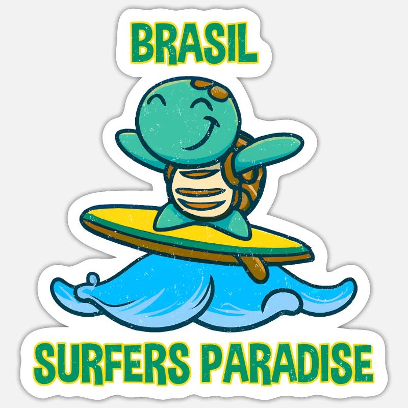 Turtle on surfboard with sun pill Sticker size S (10 x 10 cm)