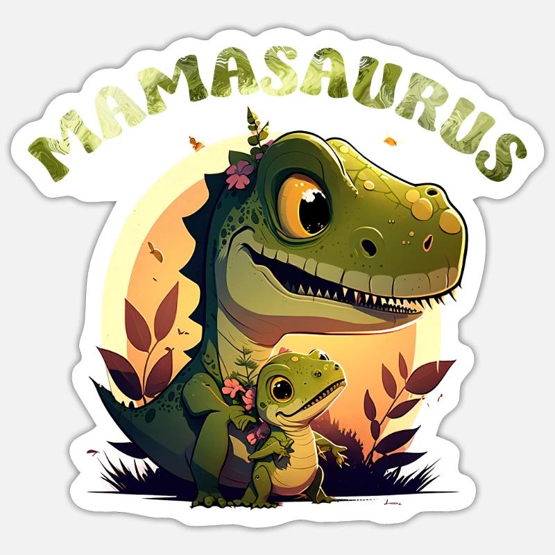 Mamasaurus Muttertag Mama Dinosaurier Mama Saurus - Sticker Größe S (10 x 10 cm) - Mattweiß