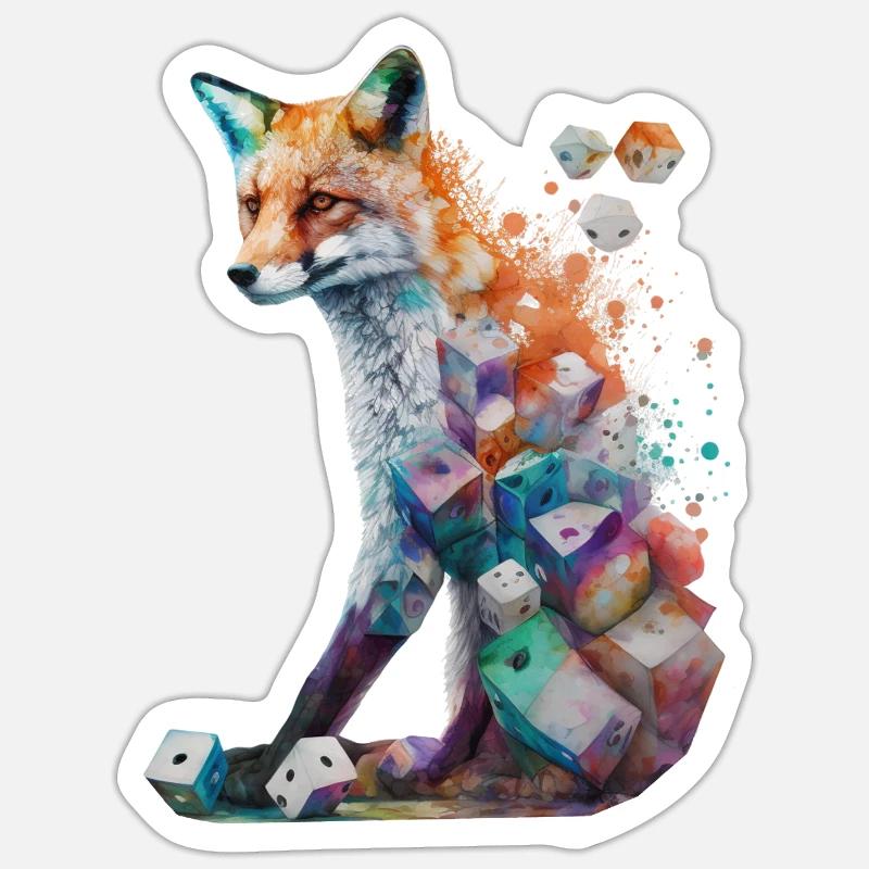 Fuchs Kunst Würfel Rotfuchs Wildtier Geschenk Tier Sticker Größe S (10 x 10 cm)