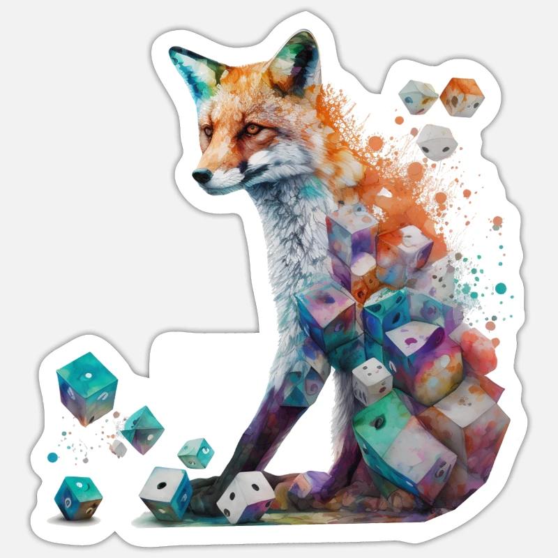 Fuchs Kunst Würfel Rotfuchs Wildtier Geschenk Tier Sticker Größe S (10 x 10 cm)