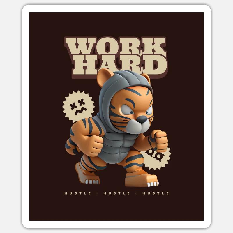 work hard (tiger) - Sticker Größe S (10 x 10 cm) - Mattweiß
