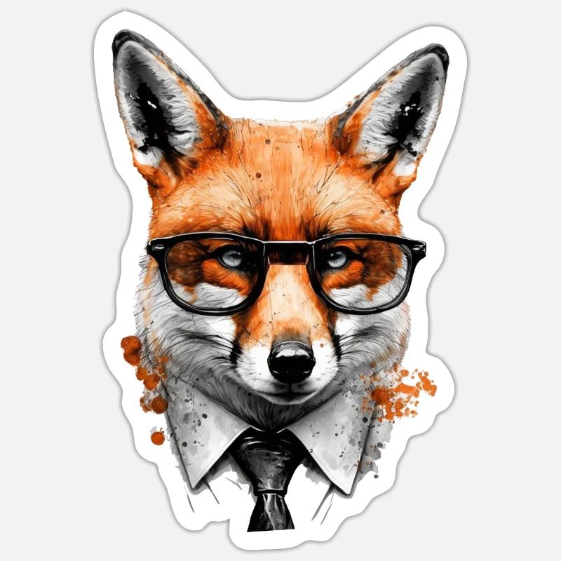 Fuchs Brille Nerd Anzug Geschenk Tier Tiermotiv - Sticker Größe S (10 x 10 cm) - Mattweiß