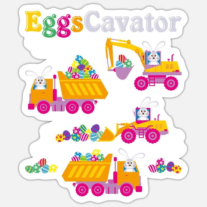 Easter For Boys Toddlers Funny Eggs Cavator Bunny - Sticker size S (10 x 10 cm) - white matte