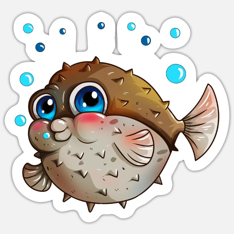 Kugelfisch mit Luftblasen Angler Kinder Geschenk Sticker Größe S (10 x 10 cm)