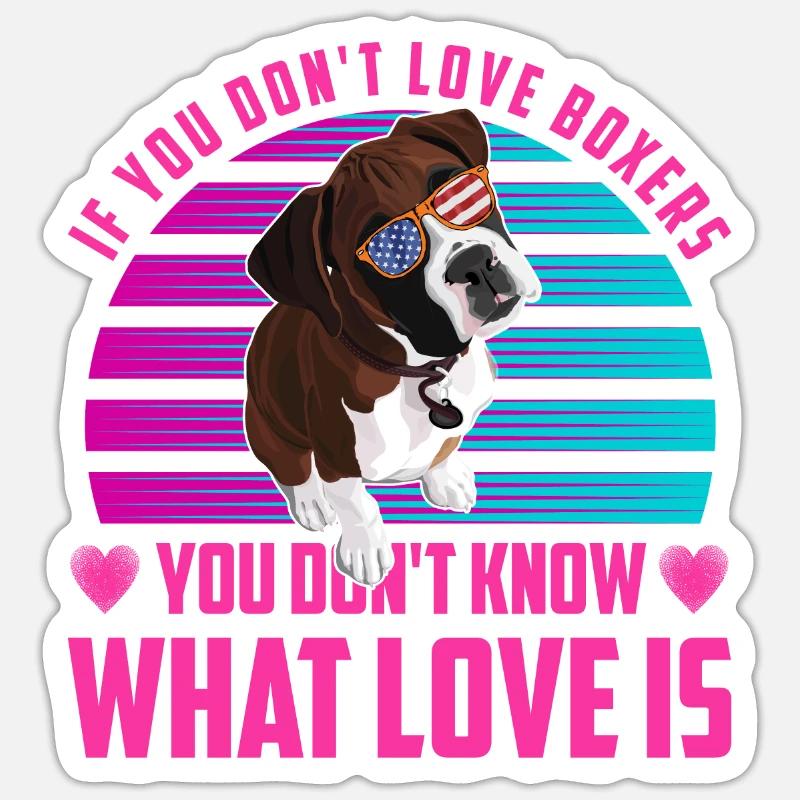 Boxer drôle disant amour - Sticker taille S (10 x 10 cm) - blanc mat