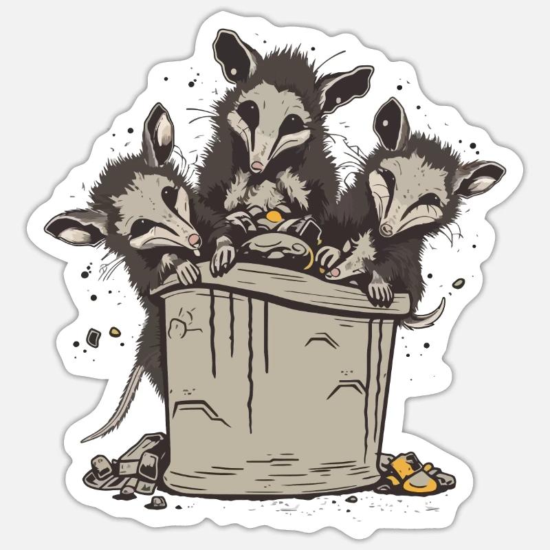 Possums Eating Trash - Sticker size S (10 x 10 cm) - white matte