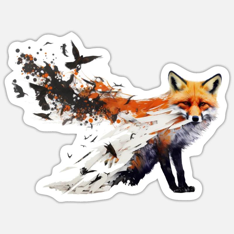 Fuchs Vogel Kunst Bunt Waldtiere Rotfuchs Geschenk Sticker Größe S (10 x 10 cm)