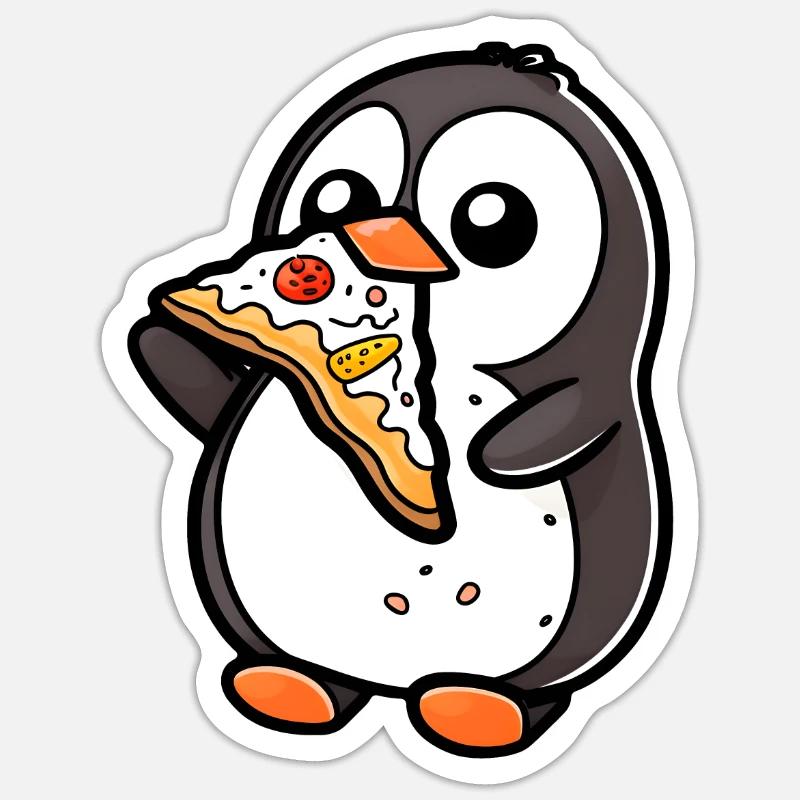 Penguin with Pizza Pizza Lovers - Sticker size S (10 x 10 cm) - white matte