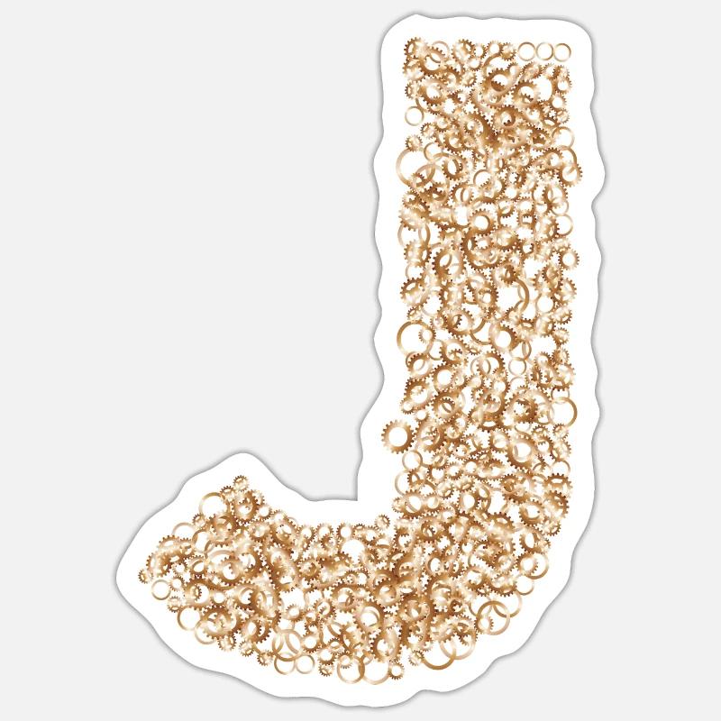 Letter J steampunk design made with cogs Sticker size S (10 x 10 cm)