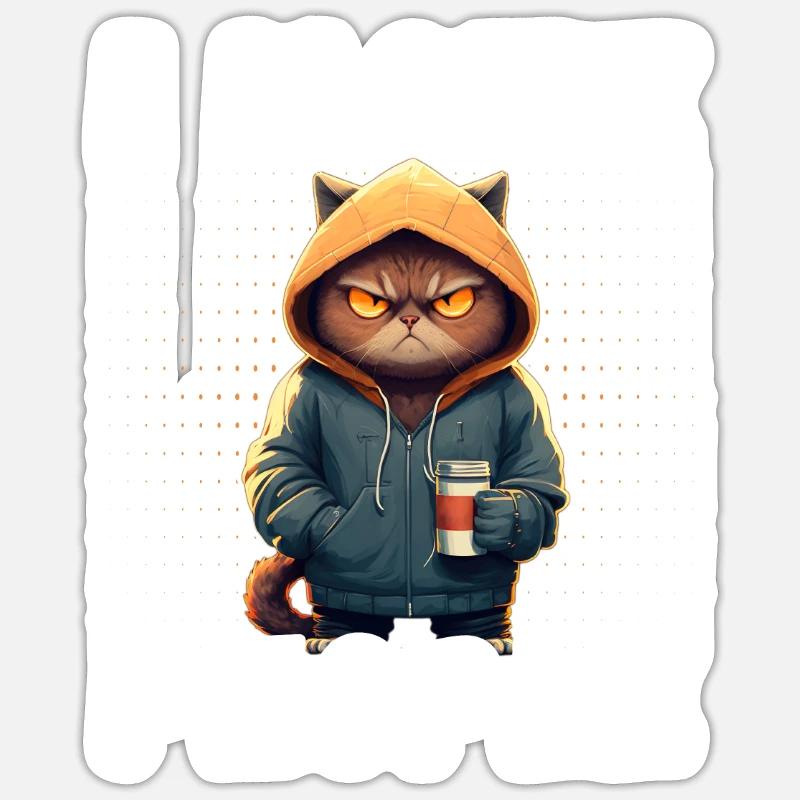 I Hate People - Kaffee Katzen Introvertiert - Sticker Größe S (10 x 10 cm) - Mattweiß