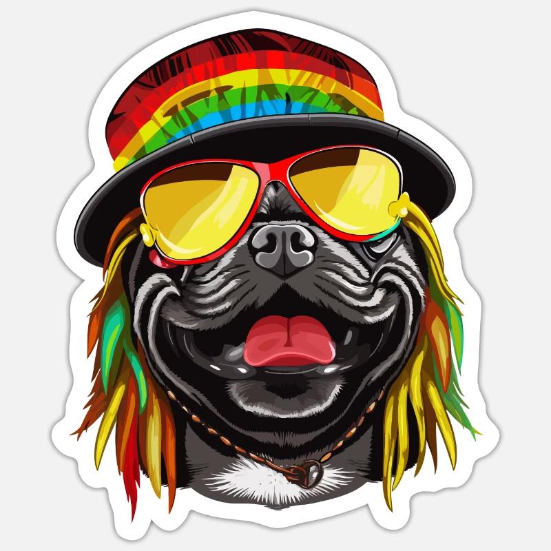 Carlin Rasta Cool Coloré - Sticker taille S (10 x 10 cm) - blanc mat