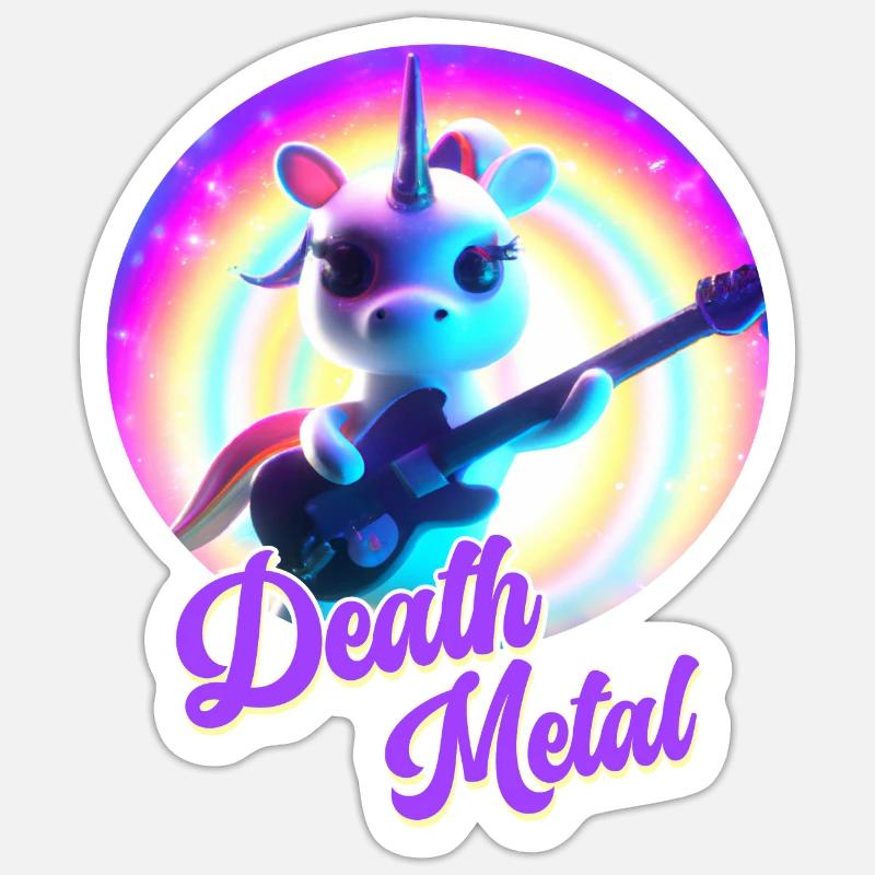 Witziges Einhorn mit E-Gitarre und Regenbogen Sticker Größe S (10 x 10 cm)