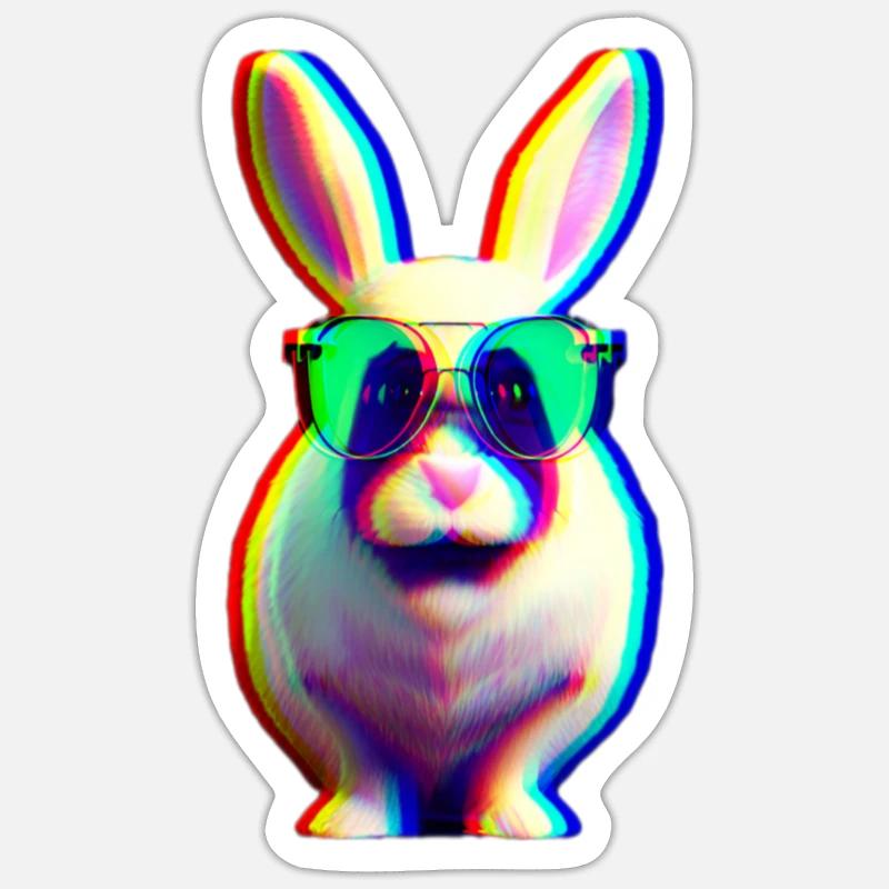 Cool Rabbit - Lapin effet glitch - Sticker taille S (10 x 10 cm) - blanc mat