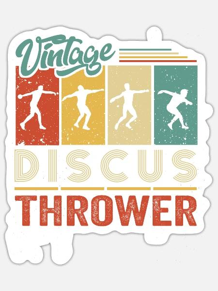 Diskus Athlete Vintage Retro Discus Werfer - Sticker Größe S (10 x 10 cm) - Mattweiß