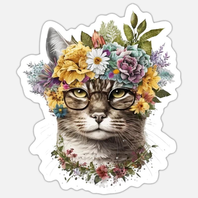 Coole Katze - Sticker Größe S (10 x 10 cm) - Mattweiß