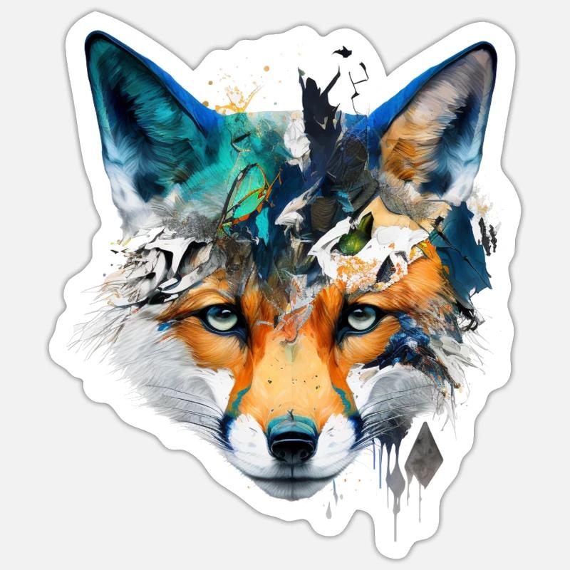 Fuchs Kunst Bunt Rotfuchs Geschenk Tier Tierisch Sticker Größe S (10 x 10 cm)