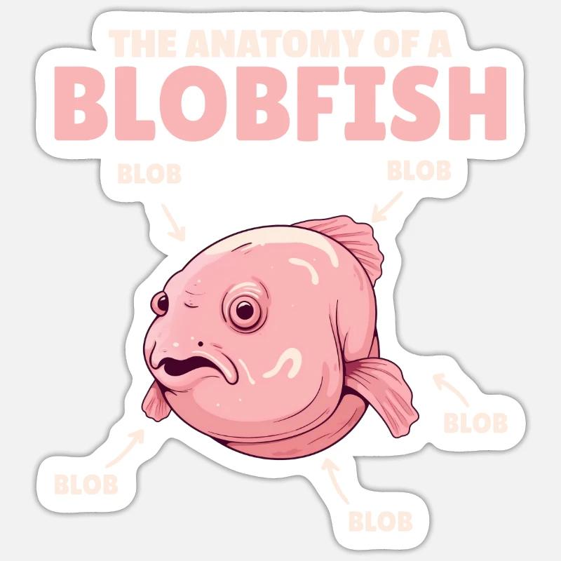 Blobfish Explication Anatomie d’un Blobfish - Sticker taille S (10 x 10 cm) - blanc mat