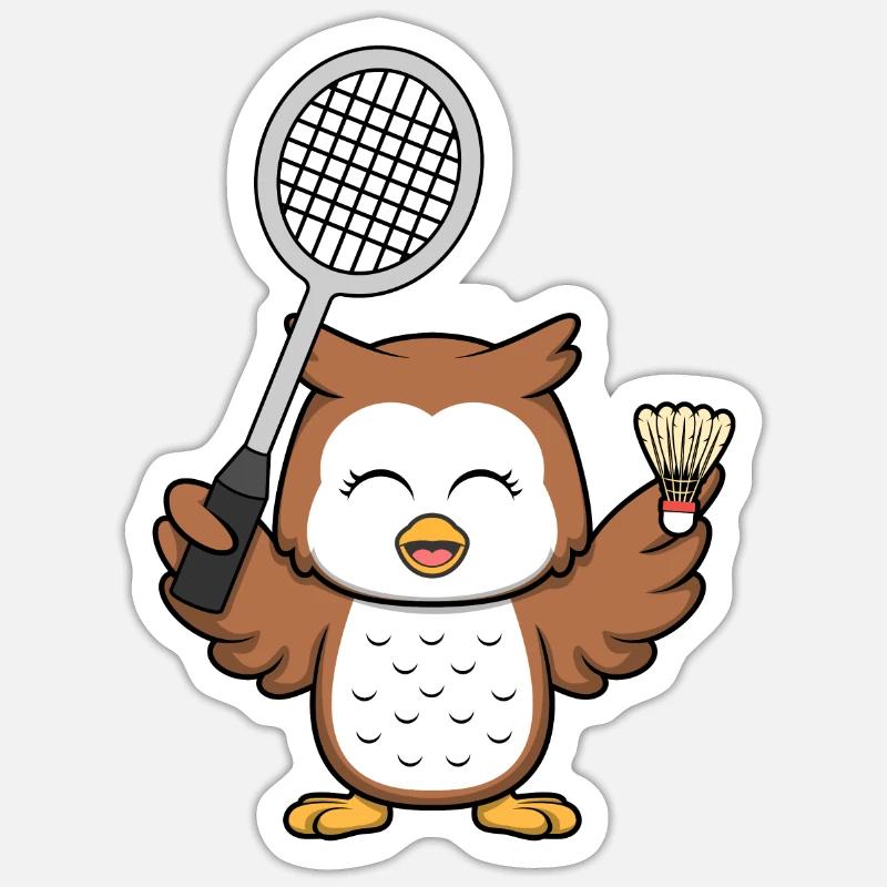 Badmintonschläger Eule Playing Badminton Hobby - Sticker Größe S (10 x 10 cm) - Mattweiß