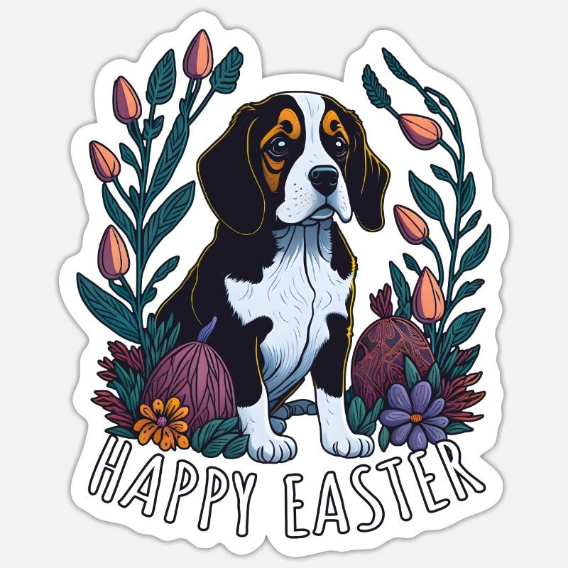 Beautiful beagle dog easter spring beagle Sticker size S (10 x 10 cm)