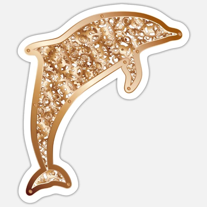 Steampunk dolphin abstract design - Sticker size S (10 x 10 cm) - white matte