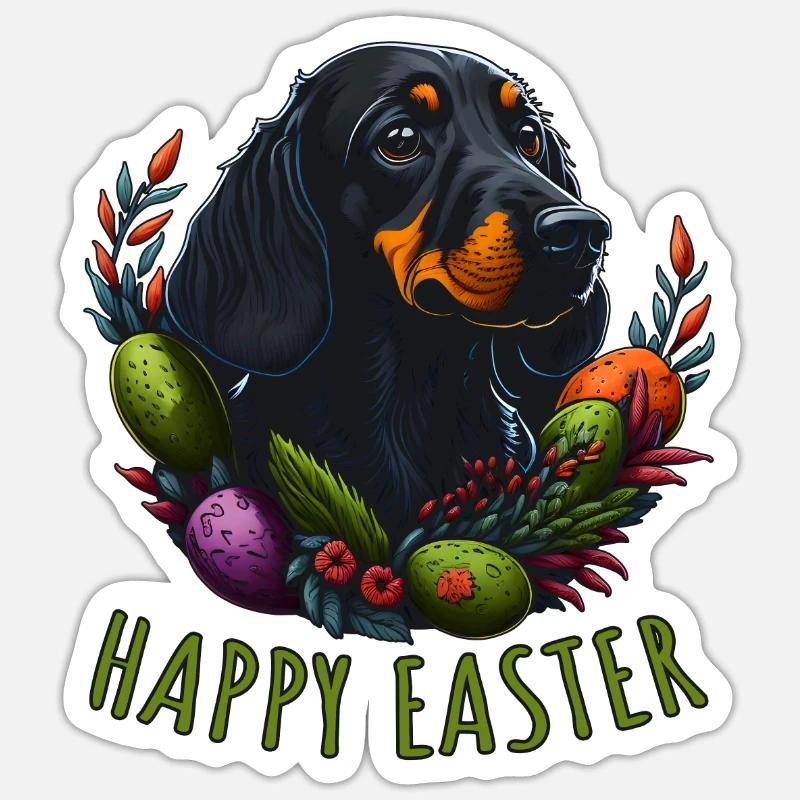 Happy Easter Doux chien teckel Pâques Sticker taille S (10 x 10 cm)