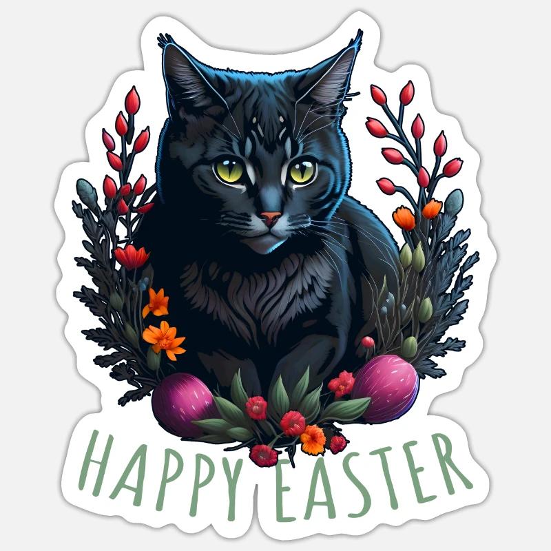 cute cat in easter & spring happy easter Sticker size S (10 x 10 cm)