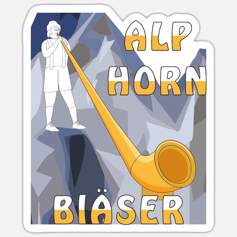 ALPHORN BLÄSER - Sticker Größe S (10 x 10 cm) - Mattweiß