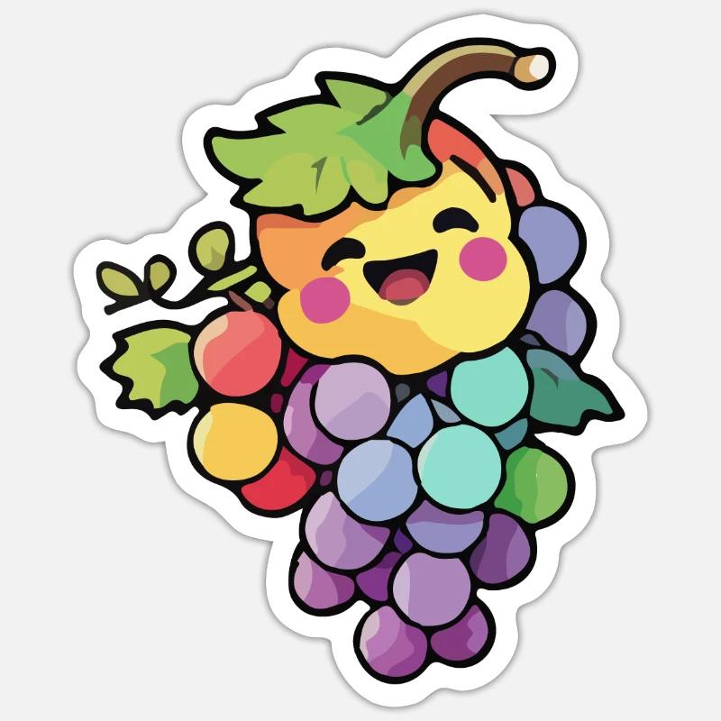 Weintrauben Comic - Sticker Größe S (10 x 10 cm) - Mattweiß