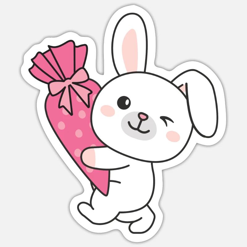 bye bye Kindergarten hallo Schule Hase - Sticker Größe S (10 x 10 cm) - Mattweiß