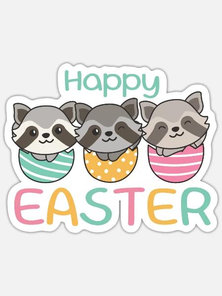 süße Waschbären zu Ostern mit Ostereiern Waschbär - Sticker Größe S (10 x 10 cm) - Mattweiß