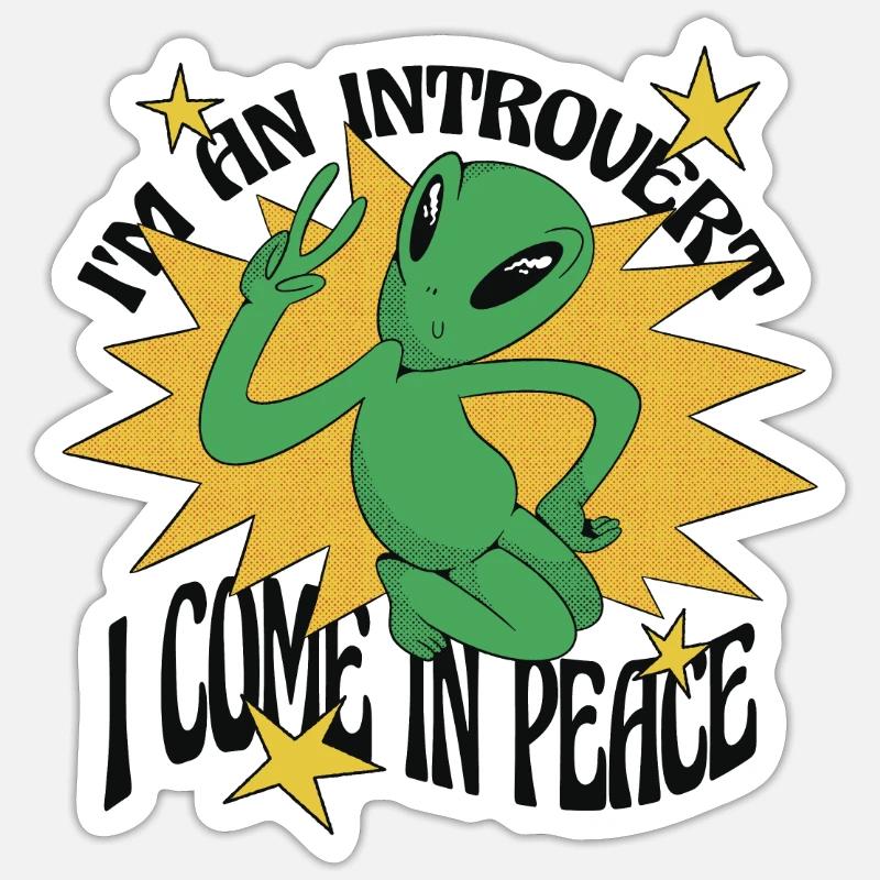 Alien signe de paix - Sticker taille S (10 x 10 cm) - blanc mat