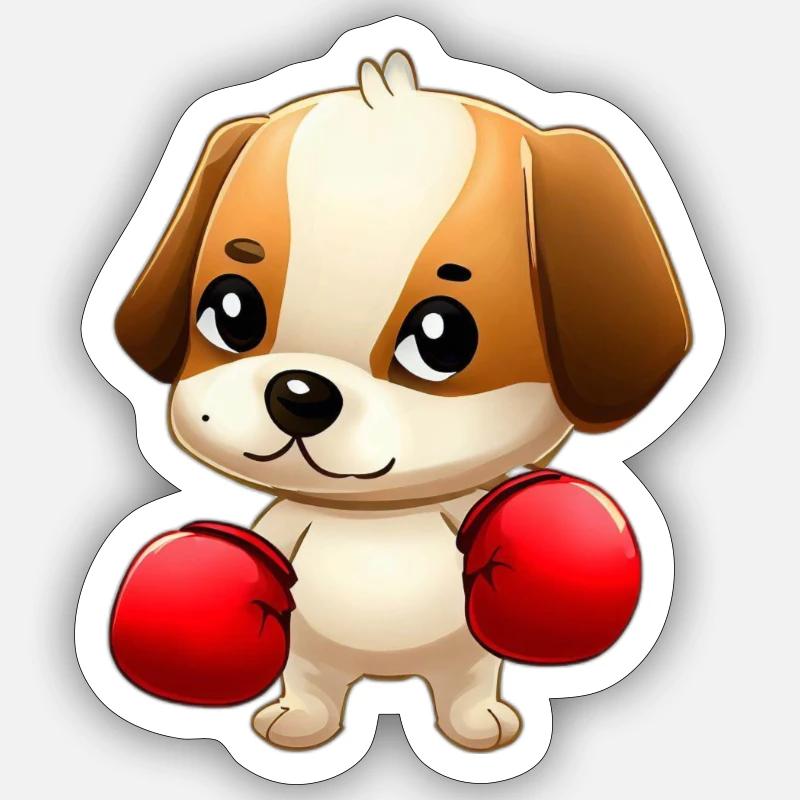 Boxender Hund - Sticker Größe S (10 x 10 cm) - Mattweiß