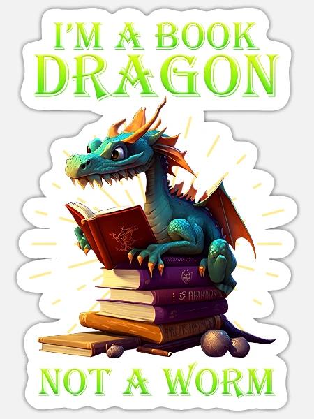 Bücherdrache Buchliebhaber und Drachenfans - Sticker Größe S (10 x 10 cm) - Mattweiß