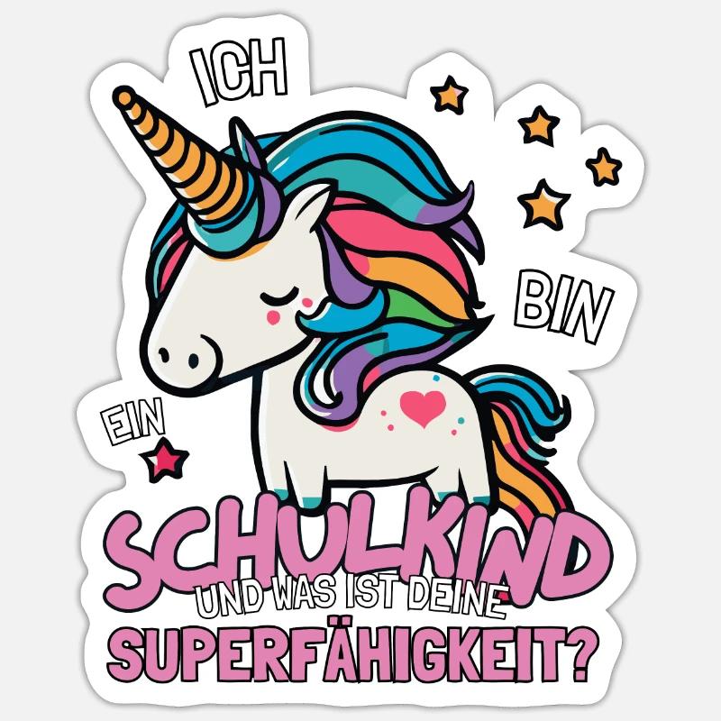 Schulkind Bye Bye Kindergarten Einhorn Schulanfang - Sticker Größe S (10 x 10 cm) - Mattweiß