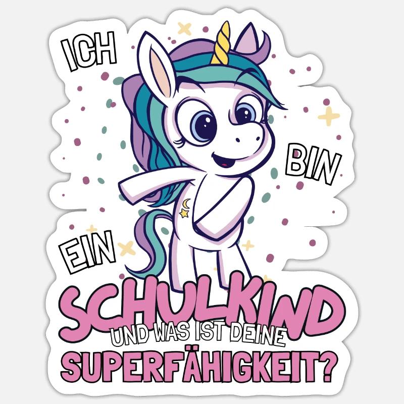 Schulkind Einschulung Mädchen Schulanfang Einhorn - Sticker Größe S (10 x 10 cm) - Mattweiß
