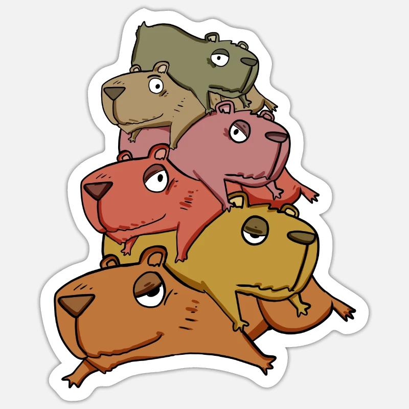 Capybara pile capybara - Sticker taille S (10 x 10 cm) - blanc mat